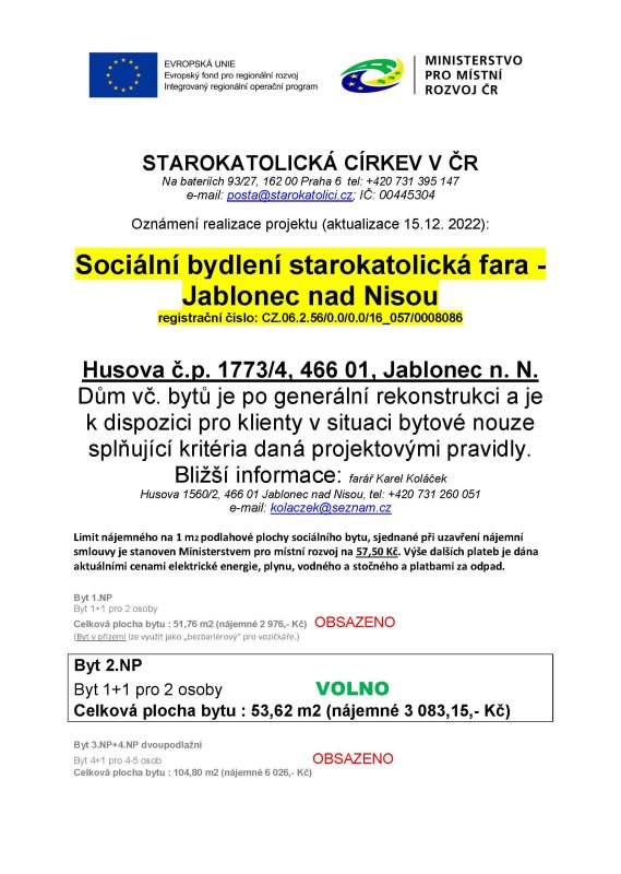 Sociální bydlení na faře v Jablonci nad Nisou